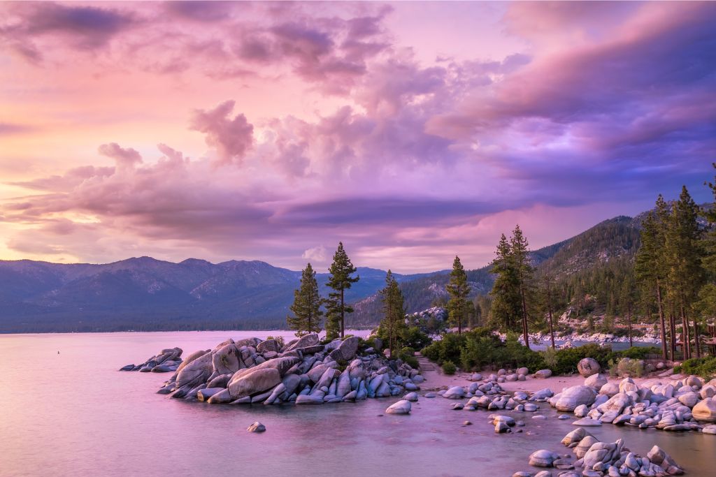 This beautiful Lake Tahoe beach is perfect for a sunset elopement ceremony 