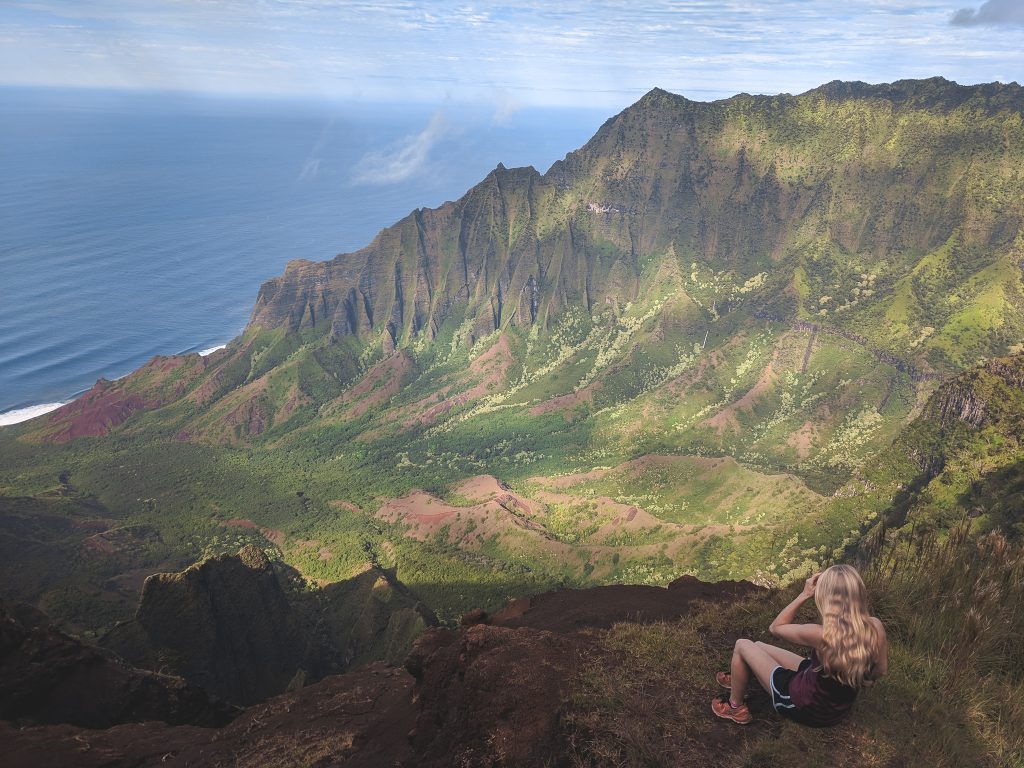 Sitting on the edge of the Napali Coast in Kauai, Hawaii.