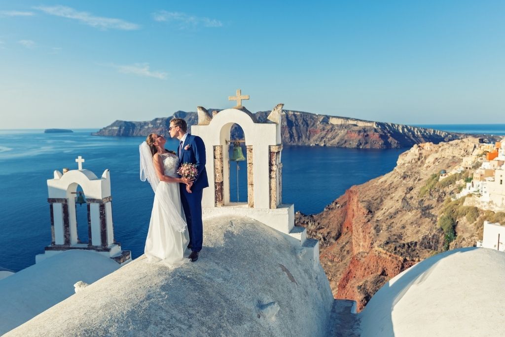 A couple eloping in Santorini, Greece.